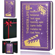 QDWXDEL 극장 선물 여성용 A5 하드커버 가죽 저널 - 200페이지 프리미엄 종이 노트북 180 평면 디자인의 일상 일기장(극장 블랙), Theater Purple, 1