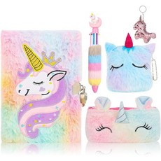 유니콘 다이어리 세트 수첩 귀여운 일기장 Auidy6여자아이들을 위한 TXD 선물 자물쇠와 열쇠가 달린 플러시 여자아이들을 퍼지 노트북 저널 펜이 학교 비밀, 유니콘 다이어리 세트 수첩 귀여운 일기장 Auidy6여