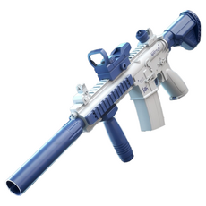 【BSMI檢驗合格】M416電動水槍 兒童玩具水槍 電動連發水槍 自動水槍 可充電大容量抽拉式水槍, 1個, 【科技藍-２電２充】M416