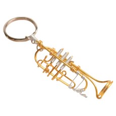 Wire Lover Art studio 鋁線樂器 小號 鑰匙圈 - 音樂愛好者 創意禮品, 金色，銀色
