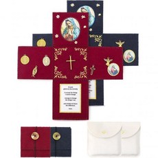 십자가와 5가지 매력이 담긴 오니즘 2Pc 포켓 기도 이불 수공예 펠트 여행 제단 & 묵주 주머니 탄력 있는 잠금장치가 휴대용 가톨릭 신사 영적 지원을 위한 종교 선물, 중간의, 2 pcs-블루+레드-pockets