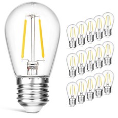 샤터프루프 S14 교체용 LED 전구 2W 11-25와트 상당 웜 화이트 2200K 야외 스트링 라이트 빈티지 에디슨 E26 미디엄 베이스 15팩, Bright White