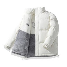 雙面穿羊羔絨羽絨服，韓版寬鬆立領保暖情侶款外套