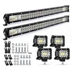 트럭용 LED 조명 바 키트 55.9cm(22인치) 이중 열 LED 조명 바 12V 24V LED 오프로드 운전 조명 스팟 플러드 콤보 라이트 바 10.2cm(4인치) LED, 180W 2개+60W 4개