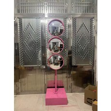 스탠드 볼록 대형 반사경 사각지대 도로 실외 골목길, 핑크 강화 확대형 45cm 거울x3 2m