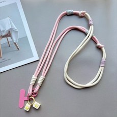 麻將ins掛繩通用編織長款調節多功能揹帶手腕戶外結實掛鏈掛件, 1個, 拼接長繩+粉拼白+黃色發掛墜+粉色夾片