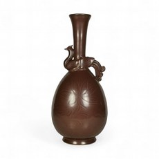 博古珍藏 宋代定窯醬釉刻蓮紋鳳凰膽瓶 早期收藏 老件文物 花瓶瓷器