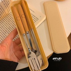 湯匙叉子筷子隨身攜帶餐具組，旅行餐具組，環保餐具組，ins風高顏值餐具筷子勺子三件套裝，學生成人上班族戶外便攜式, ins大黃鵝【觀光盒】,#勺子#【單支袋裝】, 1個