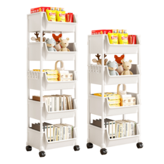 開口移動置物架 縫隙收納推車 滾輪多層置物架, 白色