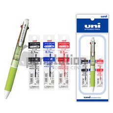 유니 제트스트림 SXE3-400 3색 0.7mm 1 + 리필심 세트, 3색 0.7mm 그린 1+리필심(흑1+청1+적1)