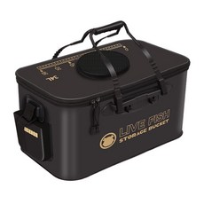 可折疊加厚活魚桶 戶外釣魚打水桶 釣蝦箱 路亞餌工具箱 收納盒, 黑金色,12L不带提手