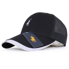 BASICM 中性款騎馬圖案刺繡帽簷拼色棒球帽, 黑色