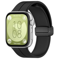 適用華為 Watch Fit 3 矽膠錶帶 磁吸折疊扣運動腕帶, 黑色-磁吸折叠扣,适用华为FIT3