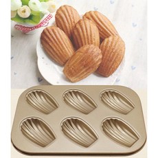 【金色馬德琳模】6連 12連 蛋糕模具 瑪德蓮 杯子蛋糕 小蛋糕 馬德蓮蛋糕 不沾杯子蛋糕模 貝殼模 烘焙工具, 1個, 6連