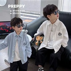 Olli kids 男童長袖襯衫 - 春秋新款 兒童藍色學院風中國風襯衣外套