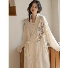 新中式睡衣浴裙25年新款復古綁帶睡衣寬鬆家居然薄長款刺繡漢元素