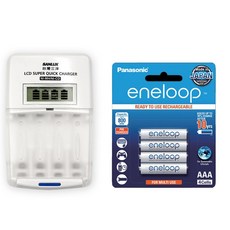 三洋 LCD充/放電器 SYNC-LS01 搭配國際 eneloop 2100次 4號AAA電池4顆 (含電池盒), 1個