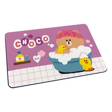 LINE FRIENDS 軟式珪藻土吸水地墊, 1個, 熊美泡泡浴