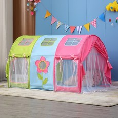 아리 벙커침대텐트 2층 침대 난방 동굴 벙커 놀이 텐트 아동 모기장 낙하방지, 과일 녹색 꽃 텐트 140x80x95cm