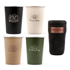 Breeze Moon 不鏽鋼304露營杯 350ml, 現代黑+乳白色+棕褐色+橄欖綠, 1組