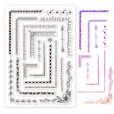 1개 DIY 스크랩북 사진 앨범 장식 카드 제작용 PVC 플라스틱 스탬프 낙서 모서리 패턴 스탬프 시트 16x11x0.3cm, 투명색
