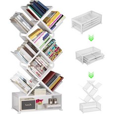 긴탄 9단 코너 책장 수납 침실 선반 접이식 회전 거실 공부용 트리 책장 (그레이), 9-Tier, Big-White