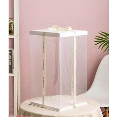 투명 케이크 대형 BTR 높은 상자 포장박스 케이스 화이트 10인치 1세트 30 x 30x55cm, 투명 뚜껑 화이트