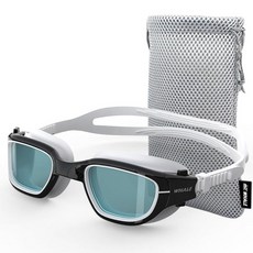 Whale 편광 수영 고글 GE 김 서림 방지 자외선 차단 누출 방지 수영장 고글 남성 여성 및 청소년용 (클래식 블랙 앤 화이트 + 글래머 실버 코팅), （hd Lens）classic Black and Whi, 1개