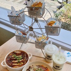 摩天輪造型點心籃 創意旋轉小吃架 適用於薯條、雞翅、爆米花展示, 本色五籃摩天輪小吃架, 1個