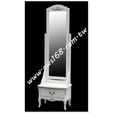 英式風格洗白單抽立鏡 桌面化妝鏡 可調節角度 單抽屜收納 梳妝鏡