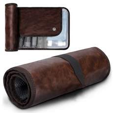 復古皮革捲式收納包 旅行盥洗包 多功能浴室收納籃 便攜式化妝包, 深棕色
