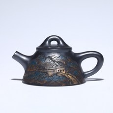 宜興紫砂壺 石黃泥手工霸王石瓢, 黑色
