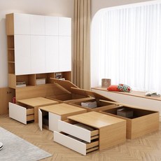 수납 침대장 빌트인 침대붙박이장 원룸, 1.5X2m 침대 (옐로우 오크)