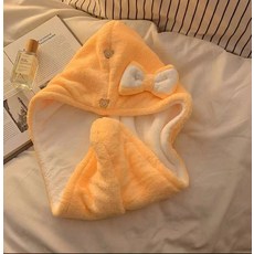 DFMEI 可愛蝴蝶結幹發帽女高顏值雙層加厚超強吸水速幹浴帽洗頭包頭毛巾, 1個, 淺黃色:25*65