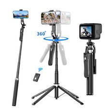 NICESUN 블루투스 휴대폰 삼각대 그립 핸들 사각 지지 알루미늄 합금 바디 스마트폰 / 카메라 / 고프로 삼각대 셀카봉 180cm S18, 블랙