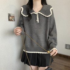 빅사이즈 여성 스웨터 마린룩 피터팬 칼라 네이비 그레이 데일리 군살커버 가을겨울 아우터 상의