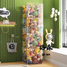 格森娃娃收納筒毛絨玩具桶，透明玩具收納箱，玩偶收納架，公仔收納展示櫃, 1個, 2層【頂開門】,大號【底座帶滑輪】