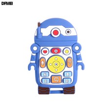 DFMEI 嬰兒牙膠寶寶出牙固齒器磨牙咀嚼棒滴膠遙控器牙膠現貨, 1個, 如圖, 機器人藍色(裸裝)