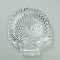 DFMEI 金邊玻璃盤玻璃餐具家用透明小吃碟零食碟碗碟套裝海洋風, 1個, 透明扇貝盤:如圖