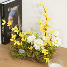 아트박스/플라워트리 개나리 조화 센터피스 봄향기 30x30cm 봄 장식 소품