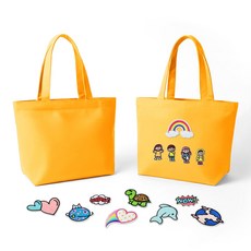 패션캔버스가방 옐로우 여성토트 패치세트, 스마일(S)