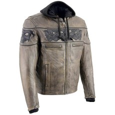 Milwaukee Leather 밀워키 레더 MLM1561 남성용 디스트레스드 브라운 가죽 재킷 반사 해골 - 5XL, Medium