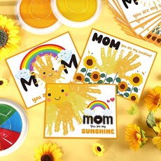 [ 1281639 ] 모티펀스 어머니의 날 손자국 공예 키트 인사말 카드 30개 대형 잉크 패드 3개 포함 엄마 가정 일요일 활동을 위한 해피 선물 (멀티컬러 태양)