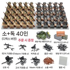 2차세계대전 미니피규어 세트 미피 호환블럭 미국 영국 독일 러시아 군사 블록 팔로군 병사, 형광노랑/러시아/독일 40개(디럭스)