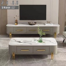 AIDOU JIAJU 北歐現代岩板茶几電視櫃組合，客廳玻璃茶几桌，輕奢風, 雪花白+橙色抽屜（（岩板款））,電視柜180CM, 1個