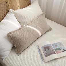 베개커버 피그먼트 60수 아사면 30x70 줄누빔프릴, 베이지(30x70-커버단품)