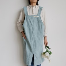 NENAI 린넨 롱기장 앞트임 워피스형 앞치마, 블루, 4개