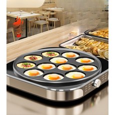 12구 전기 계란팬 쿠커 팬 전기그릴 후라이팬 땅콩빵 기계 간식 계란후라이팬, 7구 프라이어 가정 상업용, 기본 색상