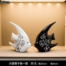 DFMEI 擺件家居飾品客廳酒櫃電視櫃擺設創意抽象工藝陶瓷裝飾品, 大號燕子魚一對