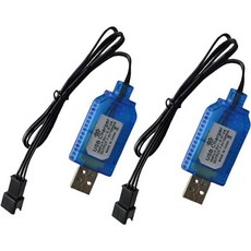 2팩 7.4V USB 충전 케이블 SM3PIN 플러그 지원 RC 카 플레인 탱크 보트 및 기타 리모컨 장난감 배터리 보호 기능 포함 2S 리포 충전기 파란색 2개